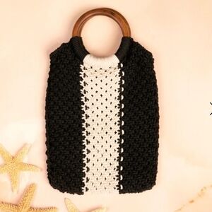 Laude the Label Gabby Mini Macrame Bag Black White NWT